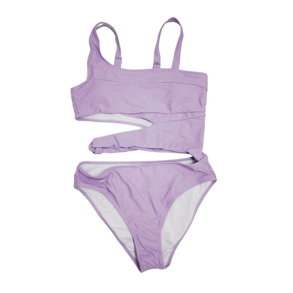 Purple One-Shoulder Bikini Set  Cutout Design Adjustable Straps  Bottoms Size L